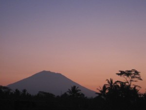 Mt Agung Bali, early morning as seen from my village of Penestanan, Bali.